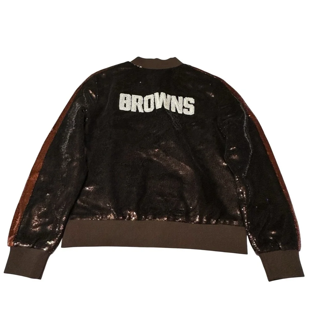NWOT Wild Collective NFL Cleveland Browns Women's Sequin Jacket Size S MSRP $160